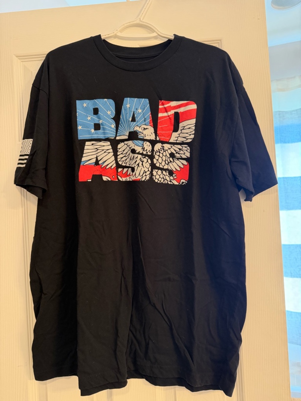 Grunt Style Black Short-Sleeve Tee with Red, White & Blue Bald Eagle Graphic